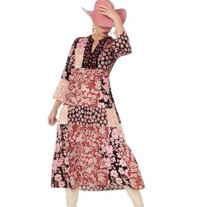 NWT JOHNNY WAS WORKSHOP DRESS BOHO PATCHWORK ARTISAN MIDI  BLOOMCORE RESORT LRG